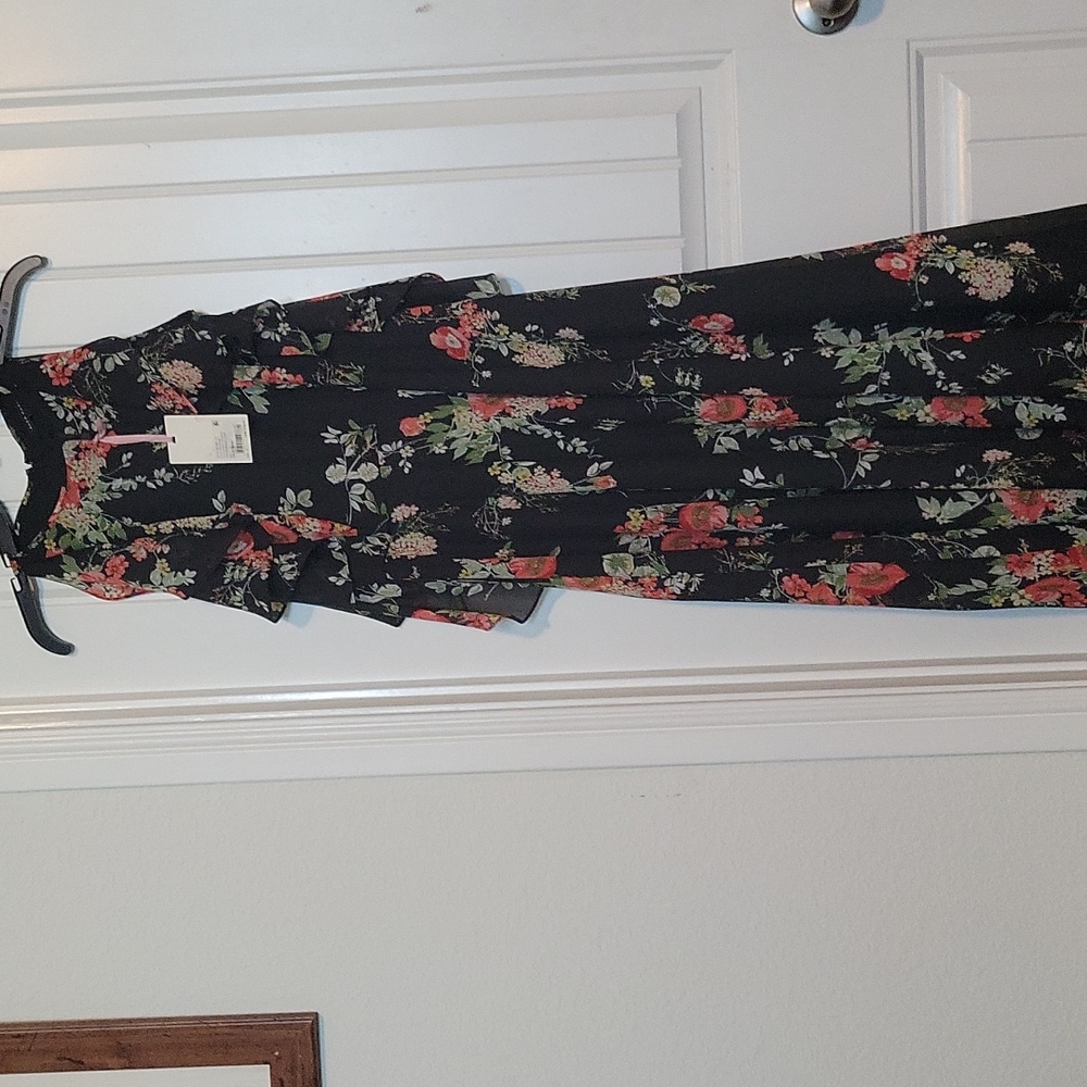 NEW NWT ALEX MARIE Laurel Chiffon Midi Dress Black Coral